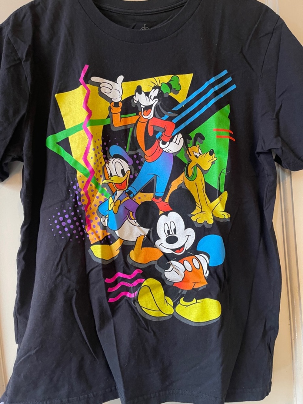 Disney Black Tee with Neon Mickey, Donald, Goofy & Pluto